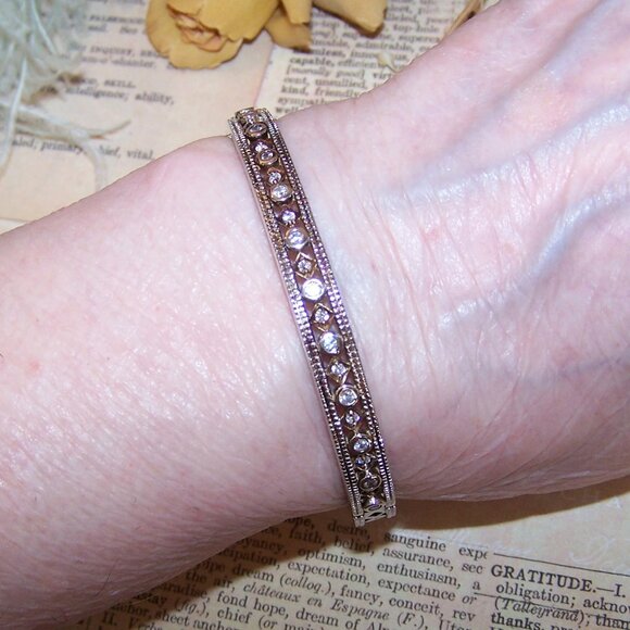 Vintage ADI Thailand Sterling Silver Cubic Zirconia CZ Hinged Bangle Bracelet - Picture 6 of 11